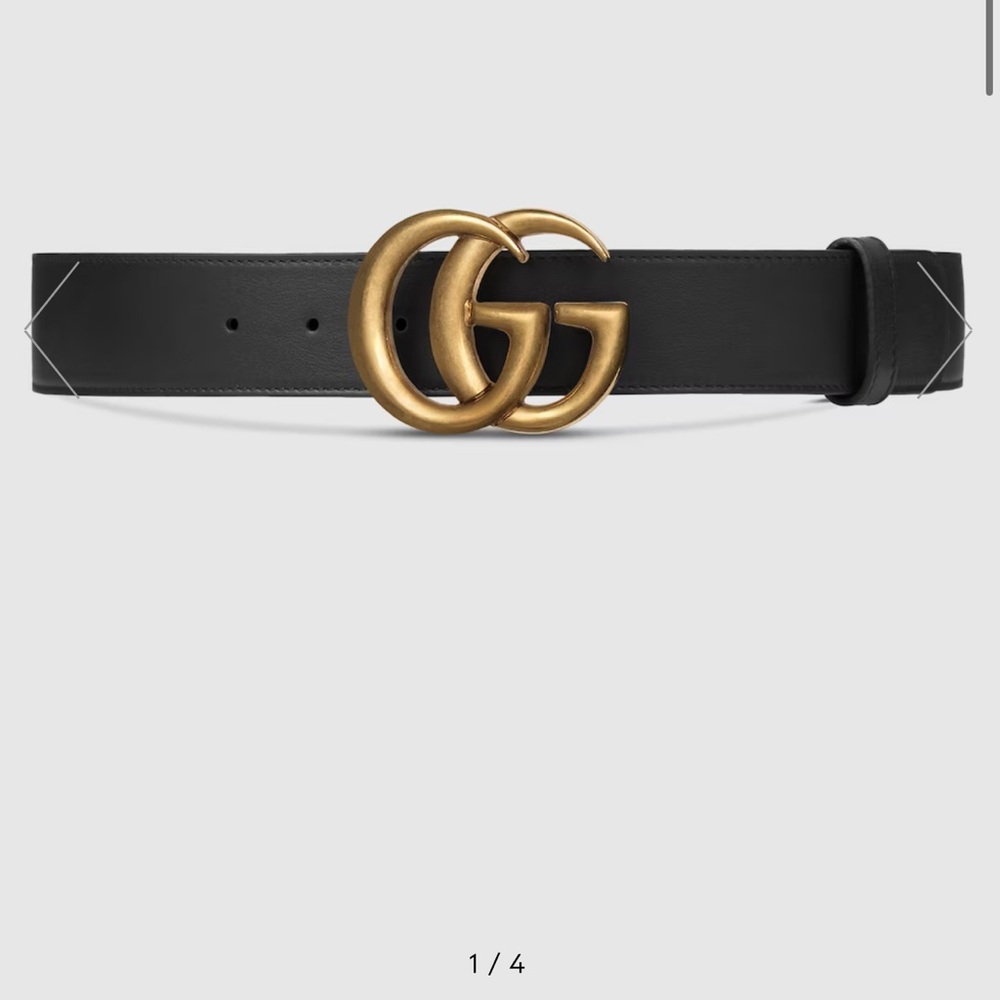 NEW WOT Gucci GG MARMONT WIDE BELT Belt black with brushed Gold GG Buckle